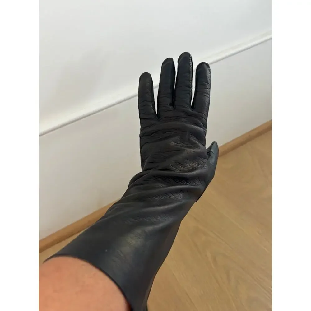 Vintage Black Leather Opera Gloves Womens Long 14